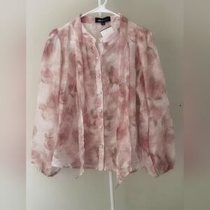 Alice Blue Organza Button Down Blouse